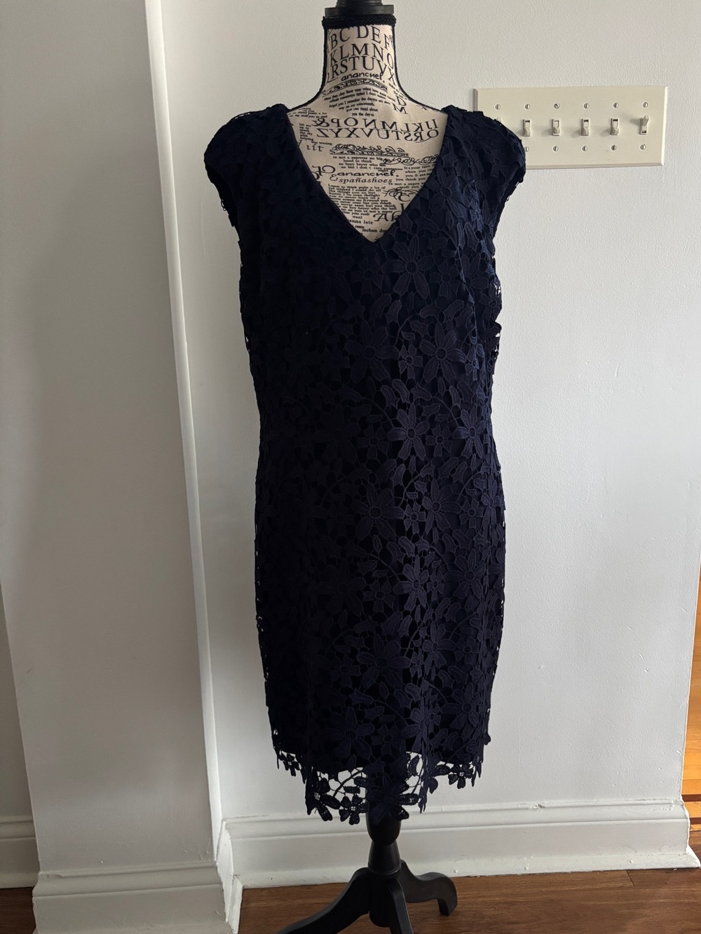 Ralph Lauren Navy Floral Lace Midi Dress